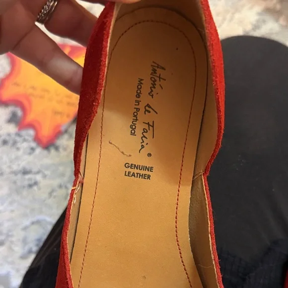 Red Suede Flats with Bow Accent - Picture 2 of 3